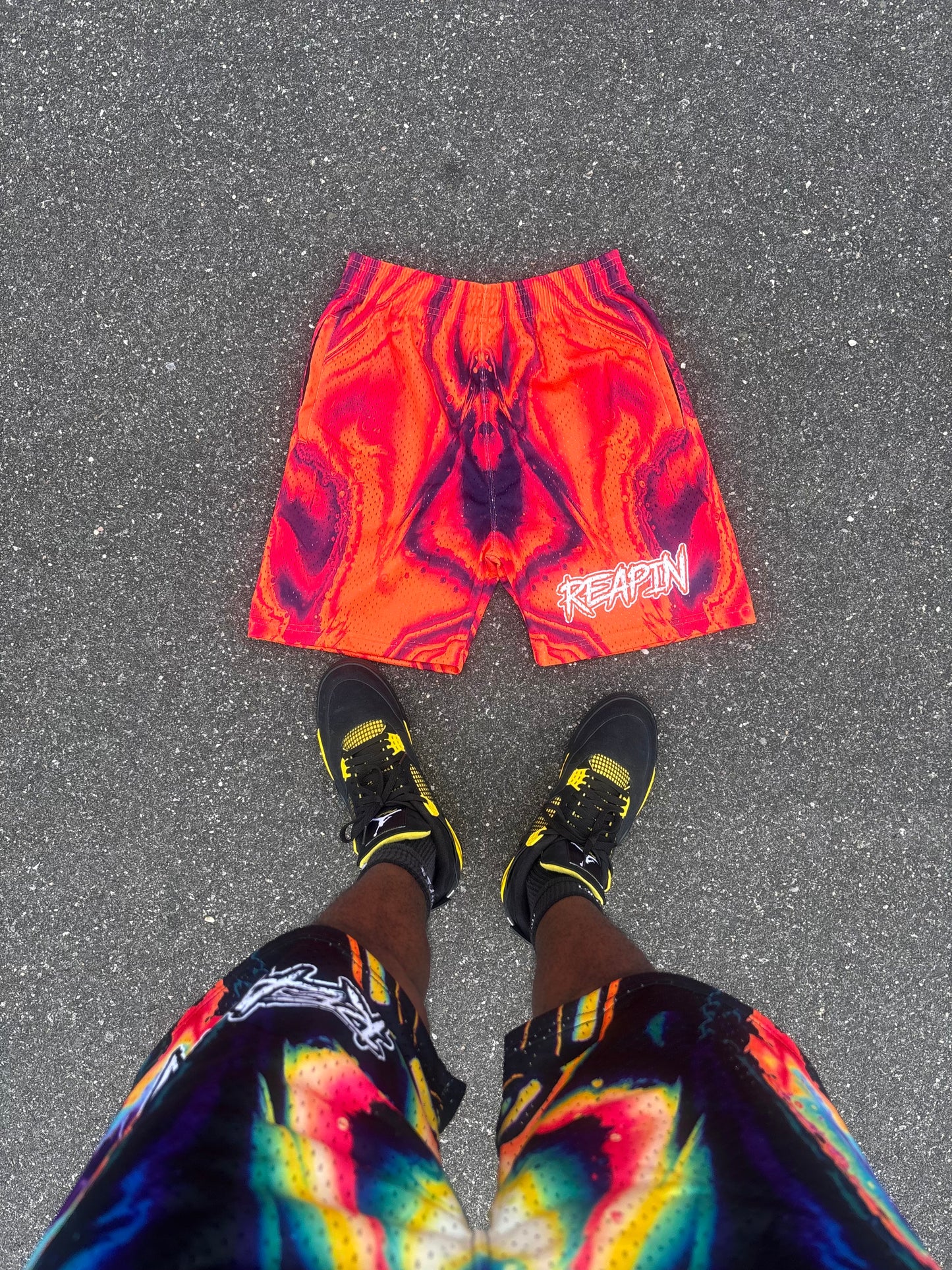 Abstract “Flames” Mesh shorts