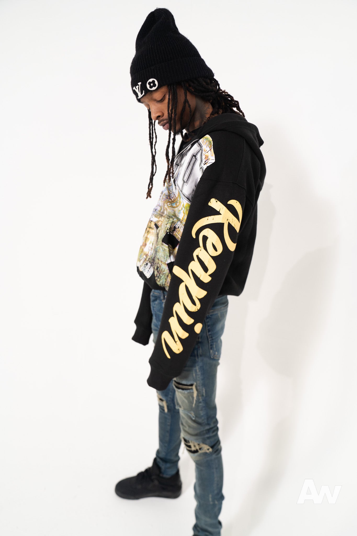 Distressed Dinero “Black” Zip Up