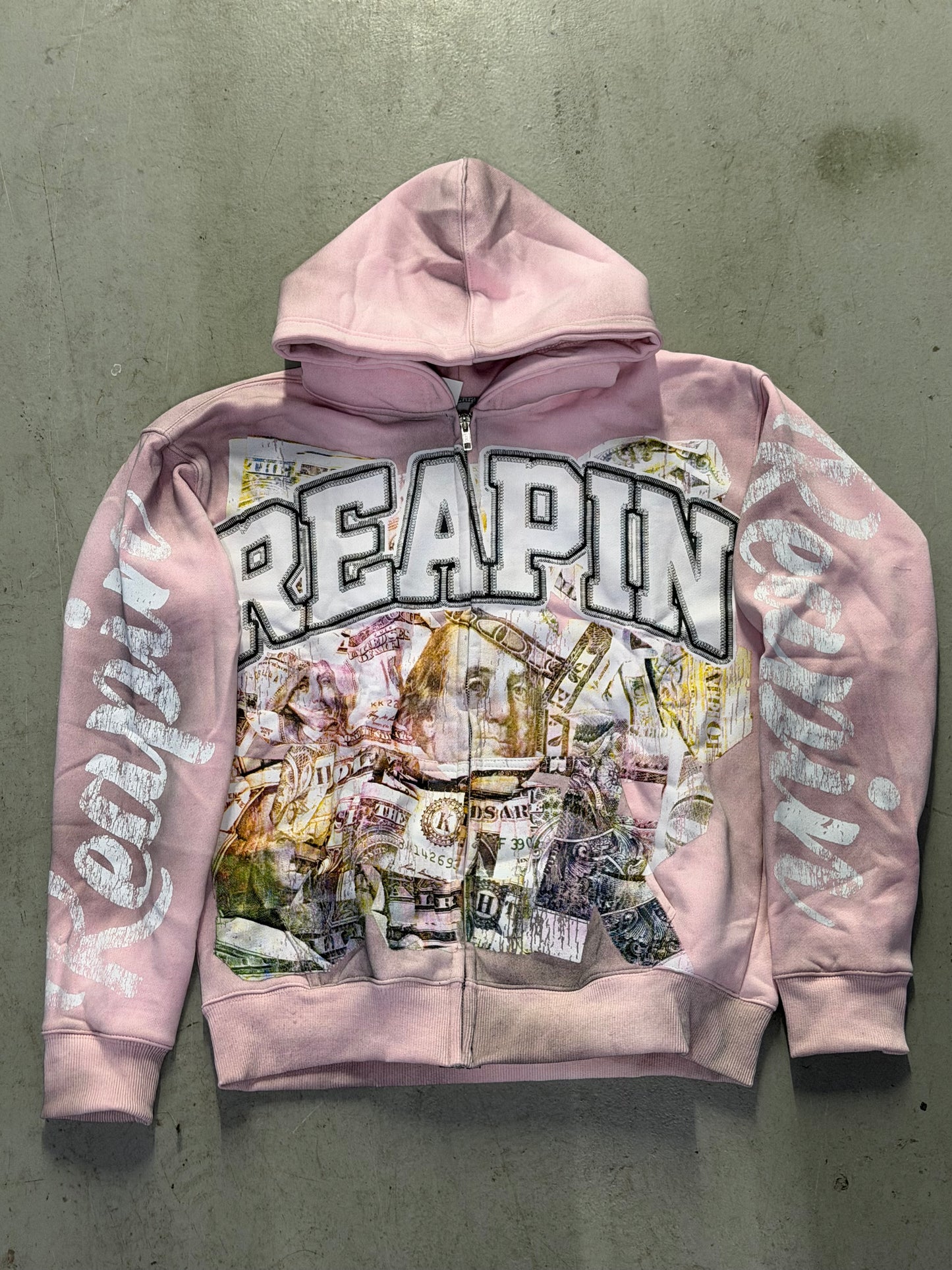 Distressed Dinero “Ash Pink” Zip Up