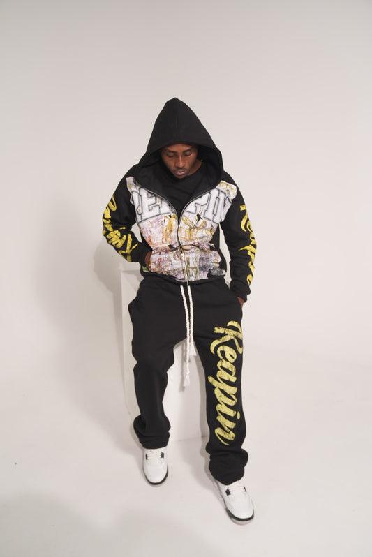 Distressed Dinero “Black” Zip Up