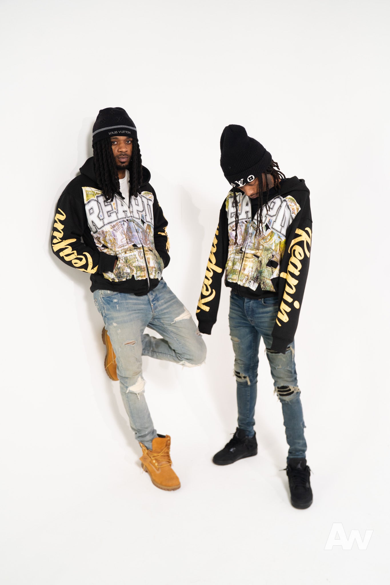 Black “Distressed Dinero” Zip ups