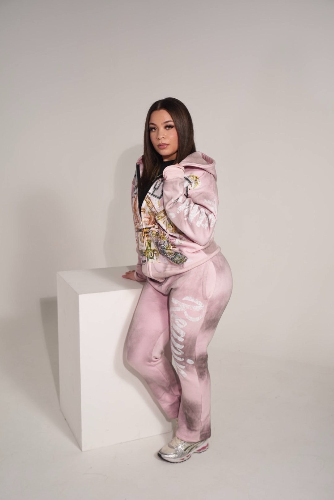 Distressed Dinero “Ash Pink” Zip Up